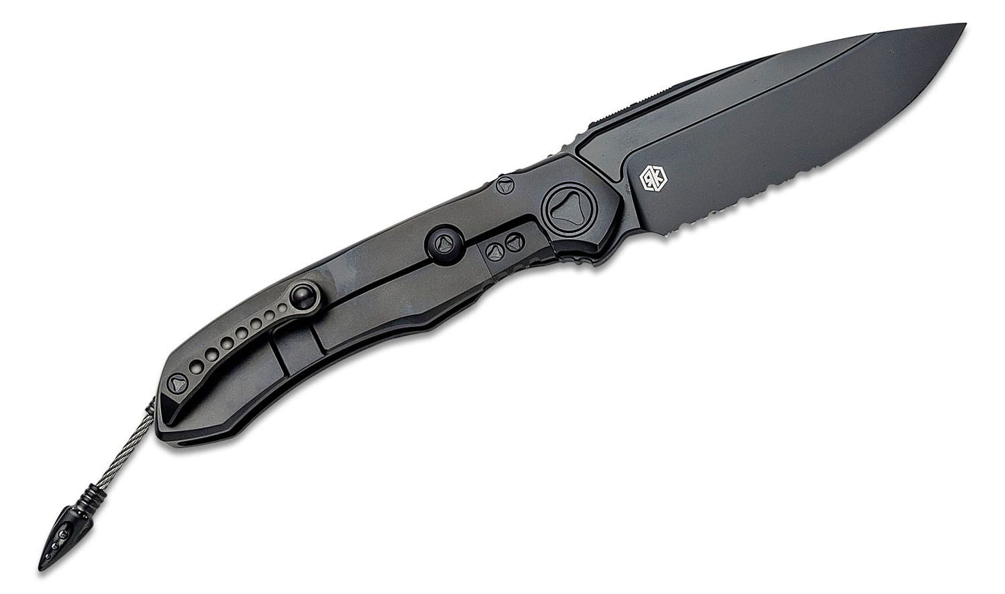 Microtech Anax Single Edge Titanium Handle DLC Partial Serrated CF Inlay Folding Knife