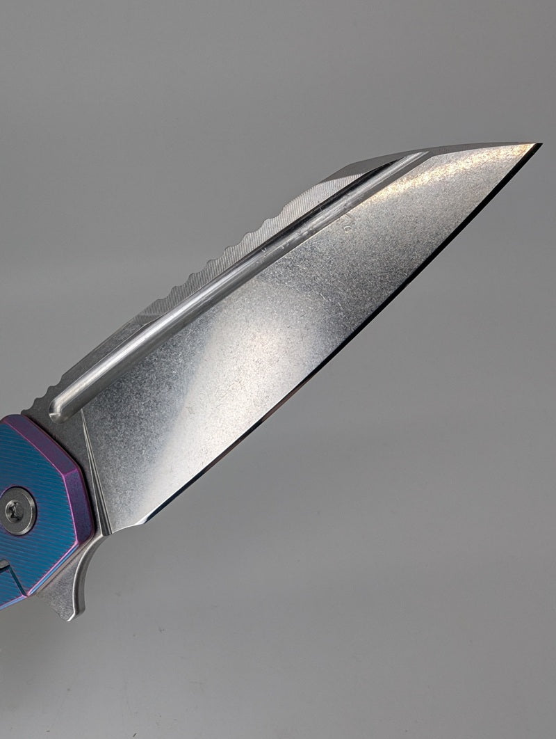 MachineWise Mojave Aqua to Purple Distressed (CPM 20CV | Stonewash | Finestep Handle) Framelock Folding Knife 183 *BLEM*