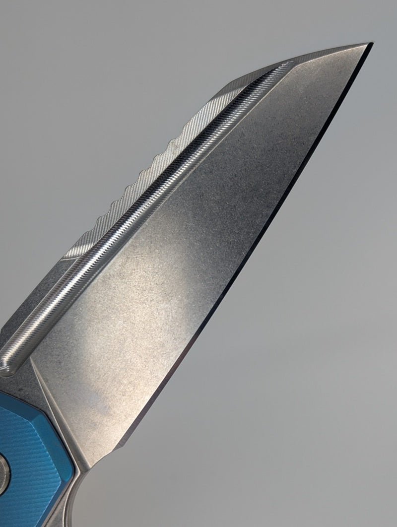 MachineWise Mojave Aqua (S90V | Stonewash | Fine Step Handle) Framelock Folding Knife #341 *BLEM*