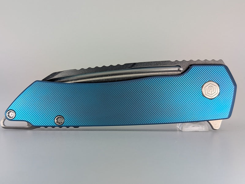 MachineWise Mojave Aqua (S90V | Stonewash | Fine Step Handle) Framelock Folding Knife #341 *BLEM*