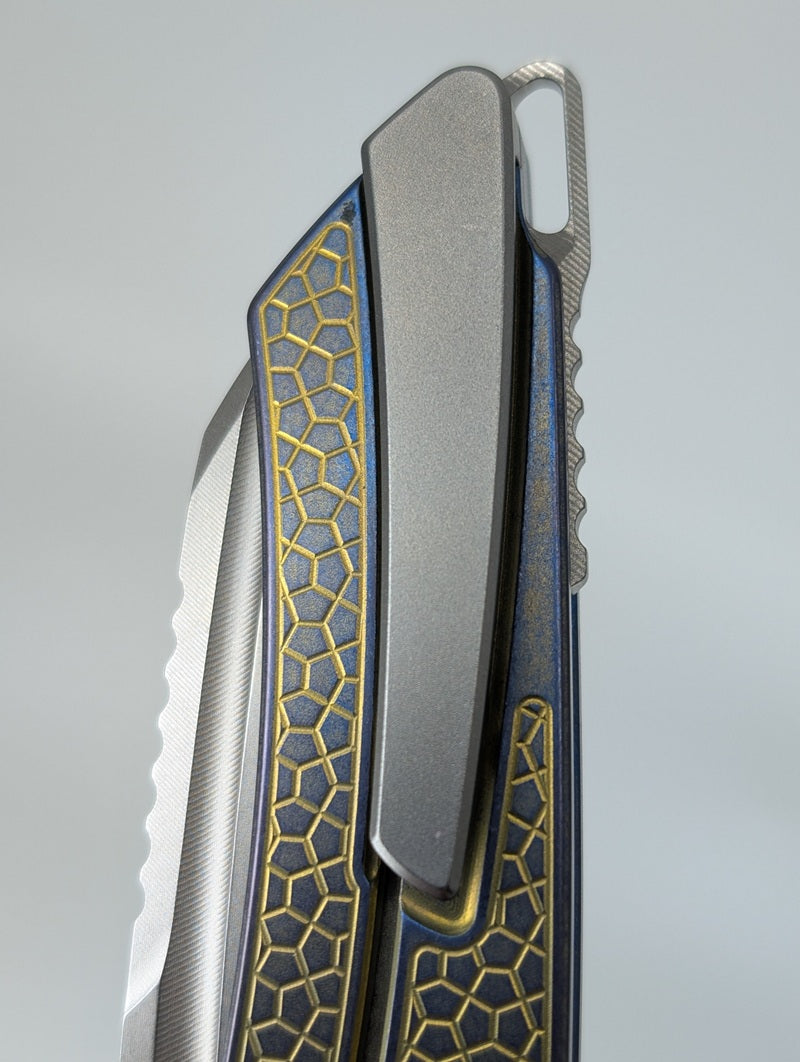 MachineWise Mojave Blue / Gold (S90V | Lightwash | Turtle Handle) Framelock Folding Knife 278 *BLEM*