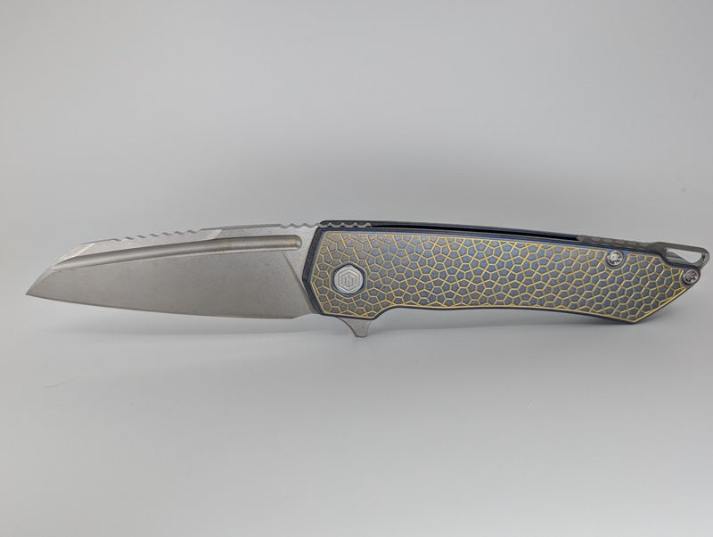 MachineWise Mojave Blue / Gold (S90V | Lightwash | Turtle Handle) Framelock Folding Knife 278 *BLEM*