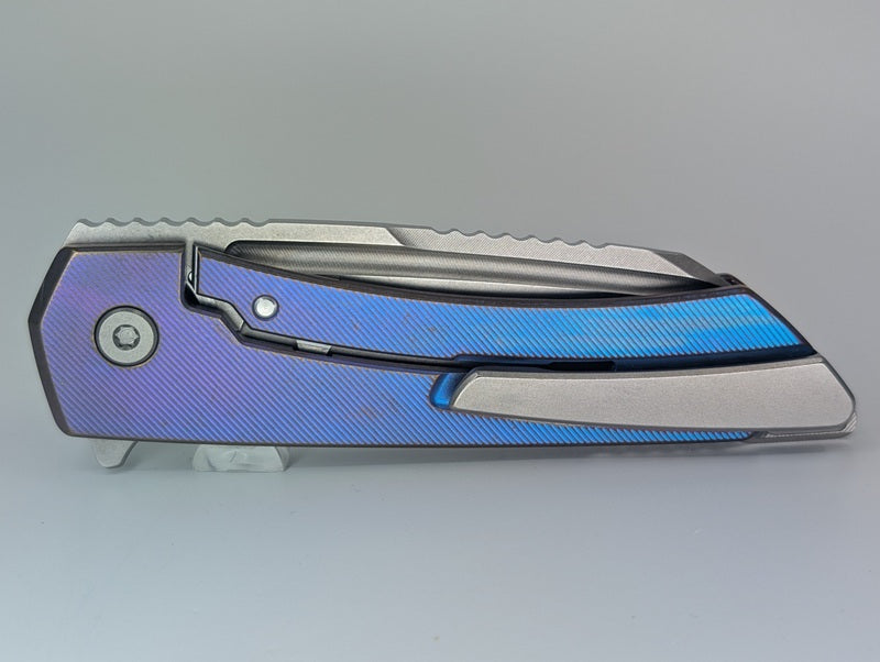 MachineWise Mojave Blue / Purple Fade w/ Bronze Distress (S90V | Lightwash | Fine Step Handle) Framelock Folding Knife 277 *BLEM*