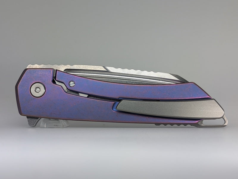MachineWise Mojave Blurple w/ Pink Distress (S90V | Stonewash | Smooth Handle) Framelock Folding Knife #501 *BLEM*