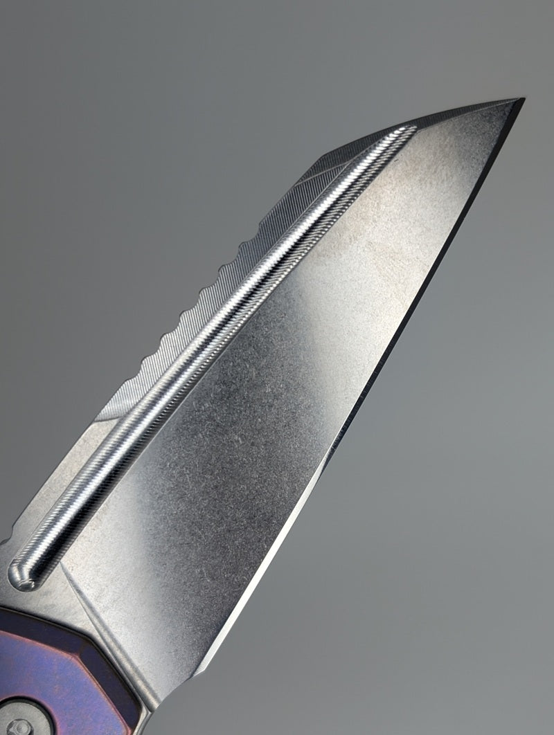 MachineWise Mojave Blurple w/ Pink Distress (S90V | Stonewash | Smooth Handle) Framelock Folding Knife #501 *BLEM*