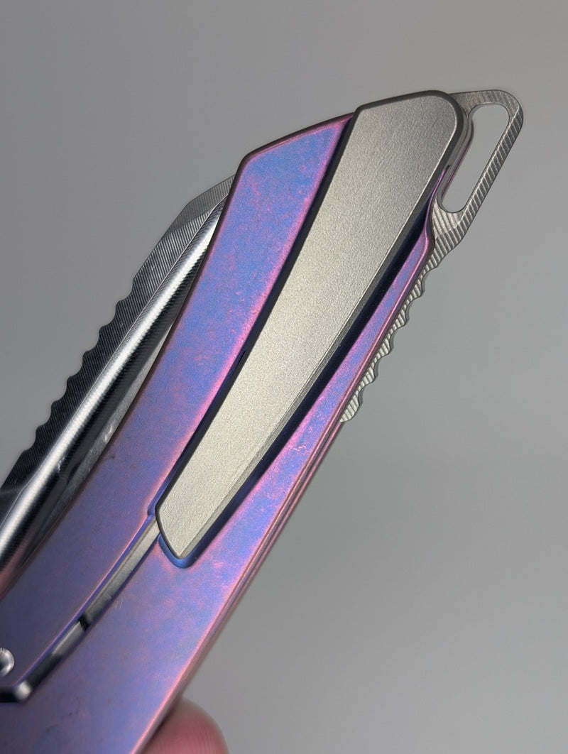 MachineWise Mojave Blurple w/ Pink Distress (S90V | Stonewash | Smooth Handle) Framelock Folding Knife #501 *BLEM*