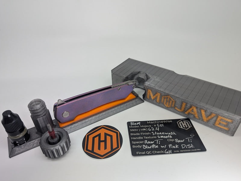 MachineWise Mojave Blurple w/ Pink Distress (S90V | Stonewash | Smooth Handle) Framelock Folding Knife #501 *BLEM*