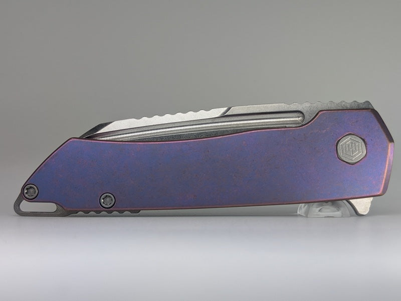 MachineWise Mojave Blurple w/ Pink Distress (S90V | Stonewash | Smooth Handle) Framelock Folding Knife #501 *BLEM*