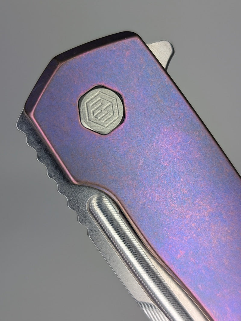 MachineWise Mojave Blurple w/ Pink Distress (S90V | Stonewash | Smooth Handle) Framelock Folding Knife #501 *BLEM*