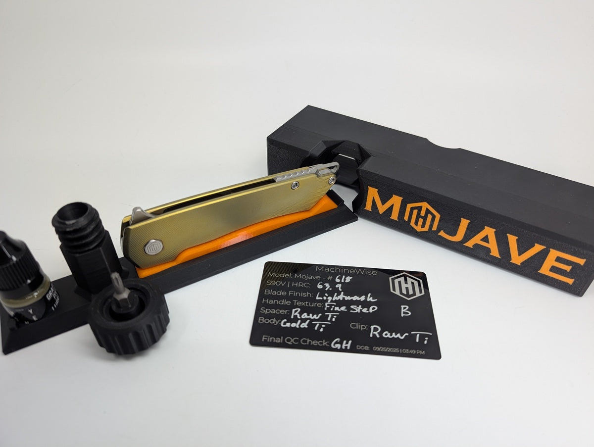 MachineWise Mojave Gold Ti (S90V | Lightwash | Finestep) Framelock Folding Knife #618 *BLEM*