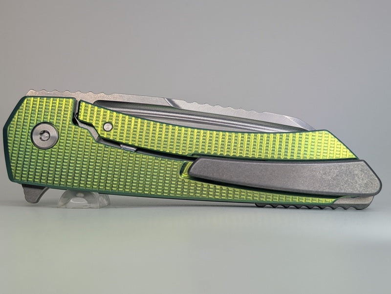 MachineWise Mojave Green Ti ( S90V | Stonewash | Grenade Handle ) Framelock Folding Knife #1043