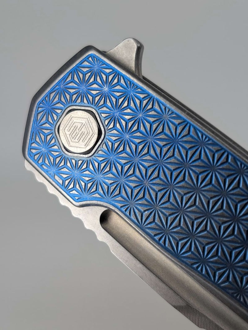MachineWise Mojave Ice Blue Fade w/ Distress (20CV | Lightwash | Stars Handle) Framelock Folding Knife 162 *BLEM*
