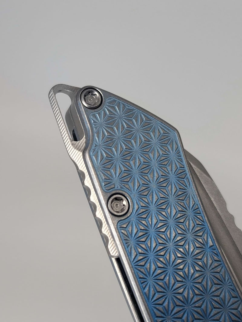 MachineWise Mojave Ice Blue Fade w/ Distress (20CV | Lightwash | Stars Handle) Framelock Folding Knife 162 *BLEM*