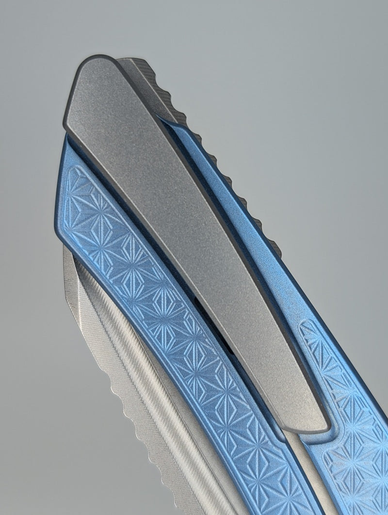MachineWise Mojave Ice Blue Ti (CPM S90V | Lightwash | Stars Handle) Framelock Folding Knife 575 *BLEM*