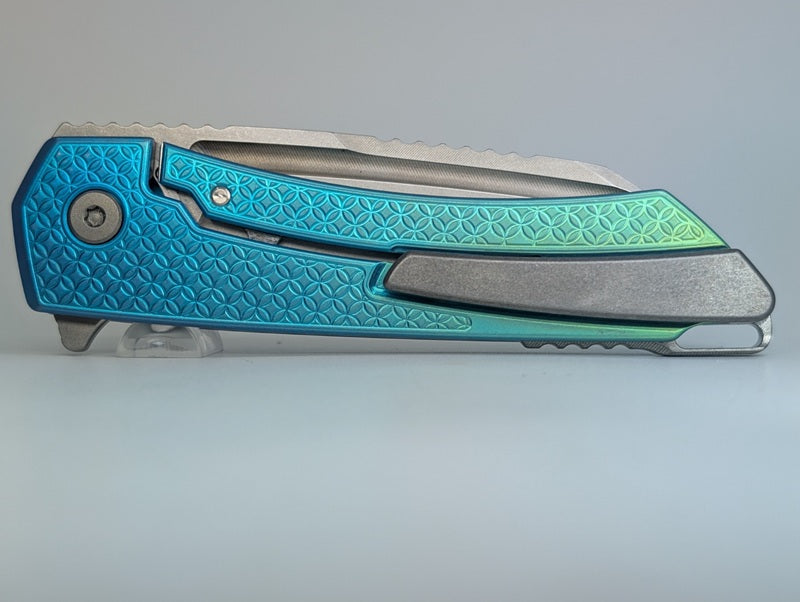 MachineWise Mojave Aqua Fade Ti ( S90V | Stonewash | Mosaic Handle ) Framelock Folding Knife #1077