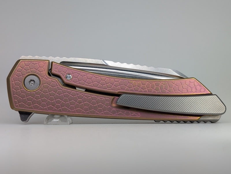 MachineWise Mojave Pink w/ Gold Distress (S90V | Stonewash | Turtle Handle) Framelock Folding Knife #664 *BLEM*