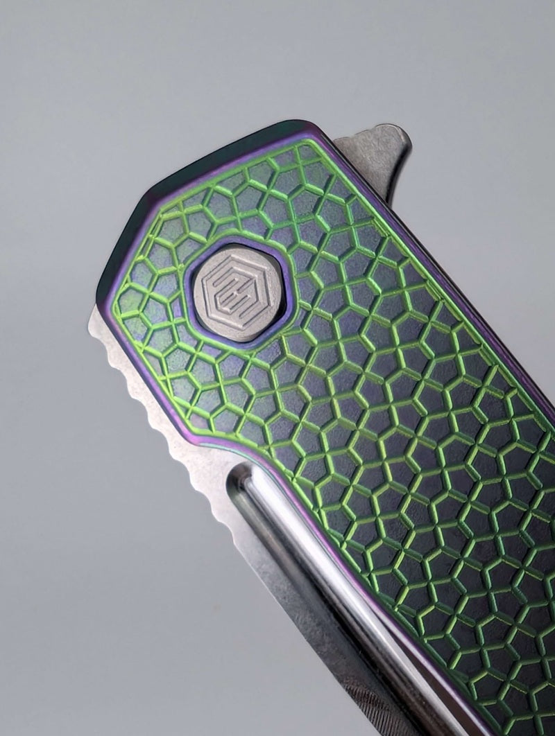 MachineWise Mojave Green / Pink Distress (CPM 20CV | Stonewash | Stars Handle) Framelock Folding Knife 225 *BLEM*