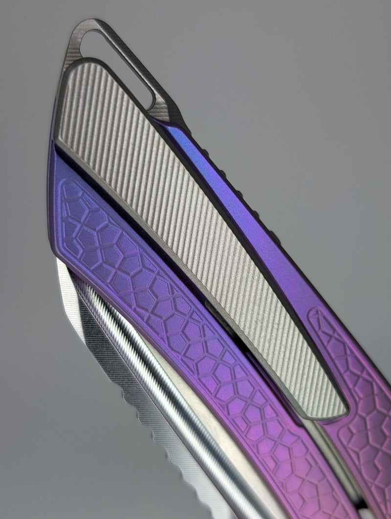 MachineWise Mojave Purple Pink Fade (S90V | Stonewash | Turtle Handle) Framelock Folding Knife #623 *BLEM*