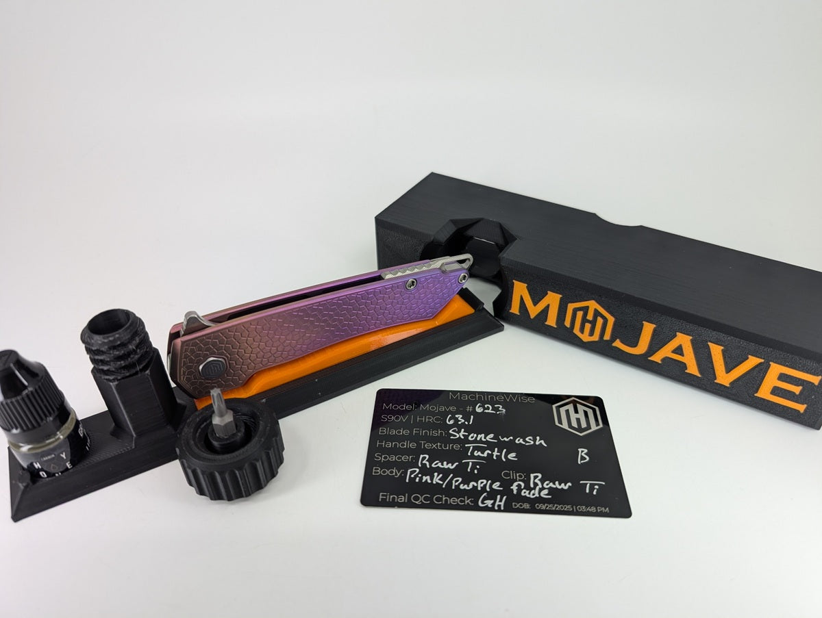 MachineWise Mojave Purple Pink Fade (S90V | Stonewash | Turtle Handle) Framelock Folding Knife #623 *BLEM*
