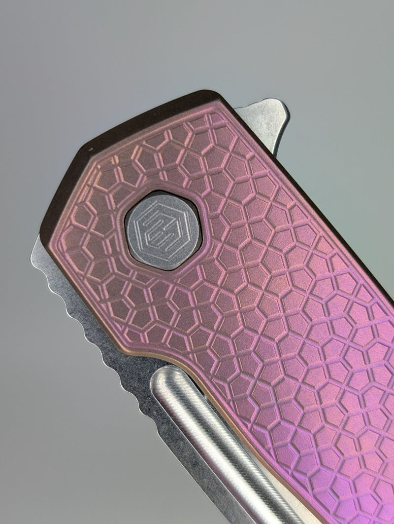 MachineWise Mojave Purple Pink Fade (S90V | Stonewash | Turtle Handle) Framelock Folding Knife #623 *BLEM*