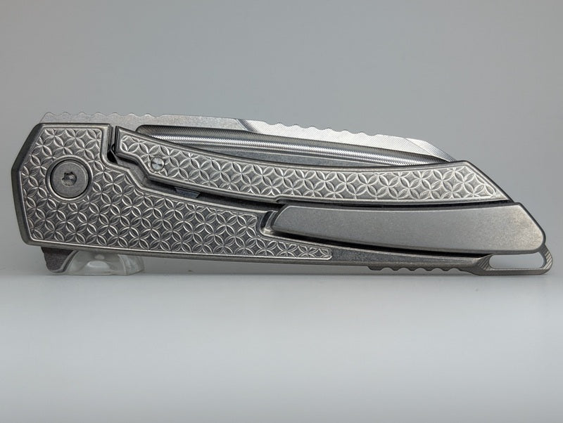 Mojave Raw Ti (CPM S90V | Stonewash | Mosaic Handle) Framelock Folding Knife #878