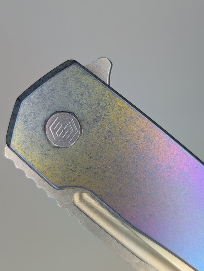 MachineWise Mojave Spectrum w/ Navy Distress (S90V | Lightwash | Smooth Handle) Framelock Folding Knife #572 *BLEM*