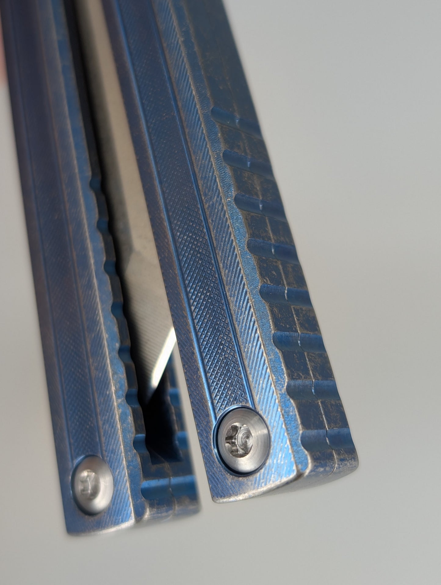 MachineWise Opus V2 Navy w/ Distress Titanium Live Blade Balisong #497