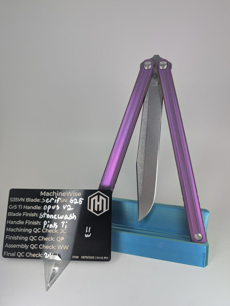 MachineWise Opus V2 Pink Titanium Live Blade Balisong