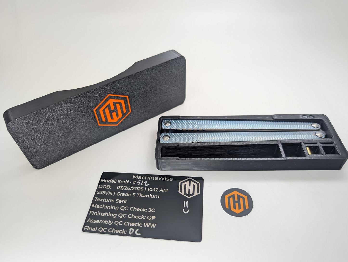 MachineWise Serif ( S35VN | Grade 5 Titanium | Blue Distressed ) Live Blade Balisong #512