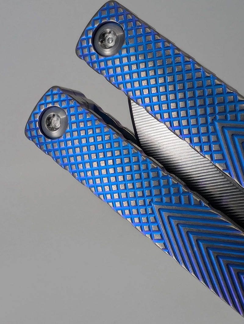 MachineWise Serif ( S35VN | Grade 5 Titanium | Blurple Distressed ) Live Blade Balisong #522
