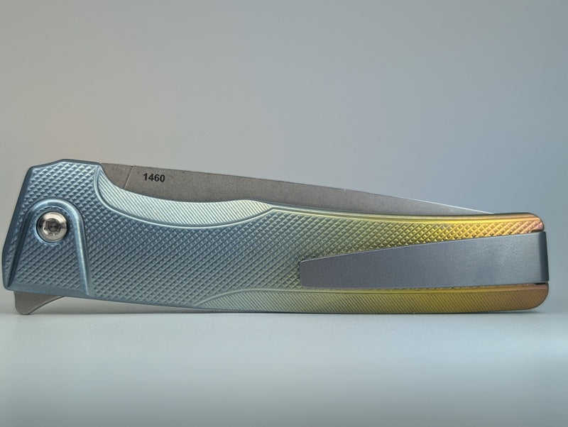 MachineWise Sonora Blue Bronze Fade ( Ti Bolster | Diamond Handle) Buttonlock Folding Knife #1460