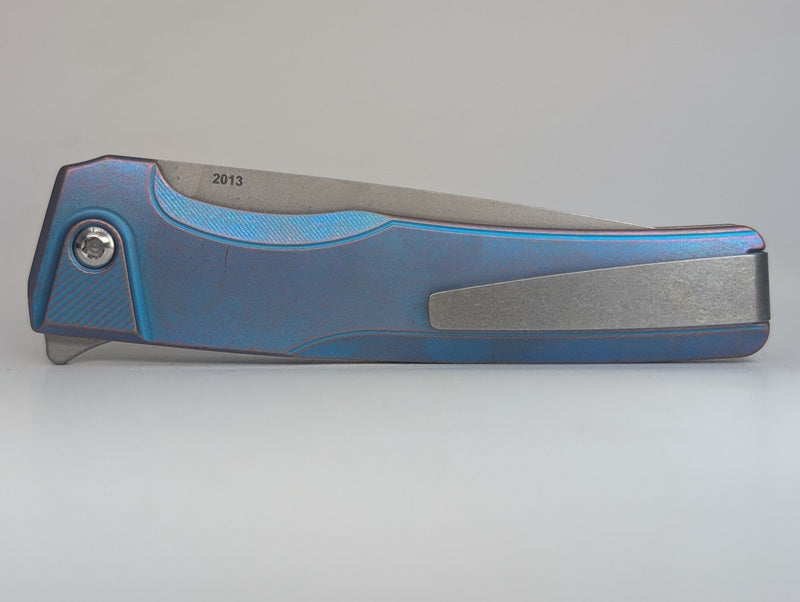 MachineWise Sonora Distressed Blurple (S90V | Ti Bolster | Smooth Handle) Button Lock Folding Knife #2013 *BLEM*