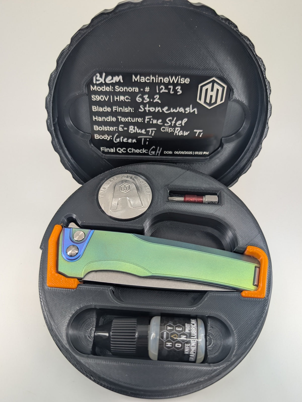 MachineWise Sonora E-Blue (S90V | Titanium Bolster | Diamond Handle) Buttonlock Folding Knife #1273 *Blem*