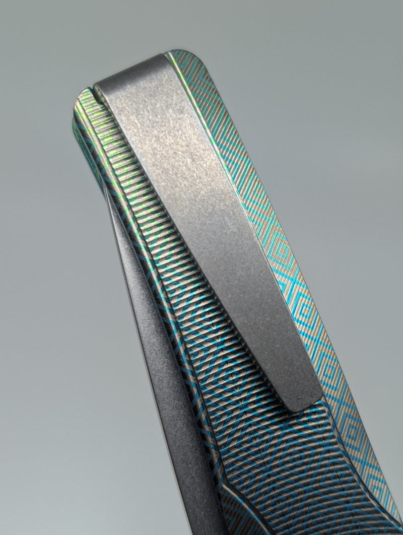 MachineWise Sonora Green Aztec (S90V | Brass Bolster | Epicenter Handle) Button Lock Folding Knife #2284 *BLEM*