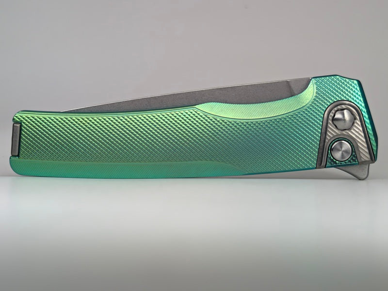MachineWise Sonora Green Ti (S90V | Ti Bolster | Diamonds Handle) Button Lock Folding Knife #2369 *BLEM*