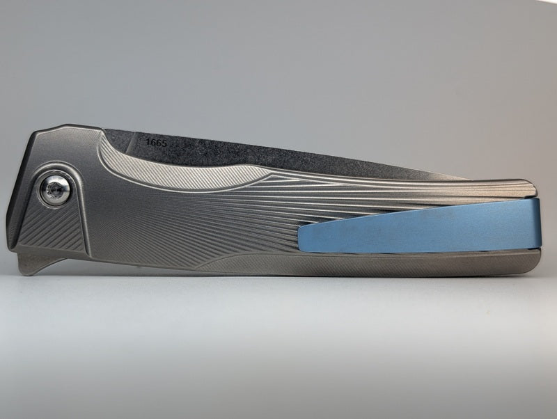 MachineWise Sonora Raw Ti (Ice Blue Ti Bolster | Sun Ray Handle) Buttonlock Folding Knife #1665