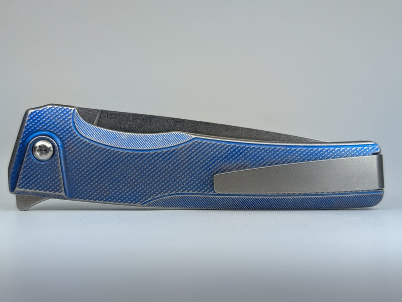 MachineWise Sonora Navy w/ Distress (Ti Bolster | Diamonds Handle) Buttonlock Folding Knife #1522 *BLEM*