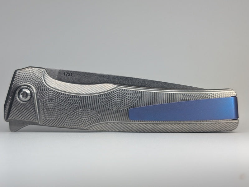 MachineWise Sonora Ripples Raw (S90V | Blurple Ti Bolster) Buttonlock Folding Knife #1721