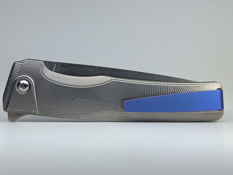 MachineWise Sonora Raw Ti (Blurple Ti Bolster | Ripples Handle) Buttonlock Folding Knife #1667