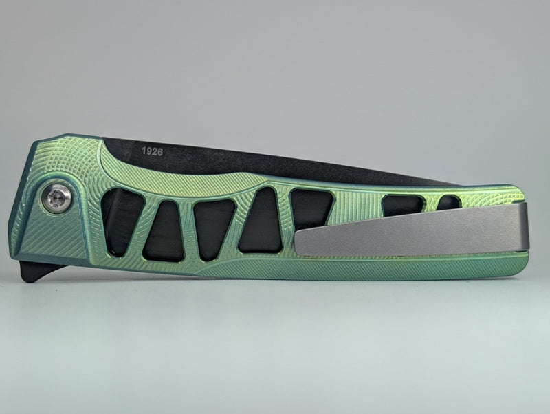 MachineWise Sonora Green Ti ( S90V | Raw Ti Bolster | Ripples-Skeleton |DLC Blade) Integral Buttonlock Folding Knife #1926