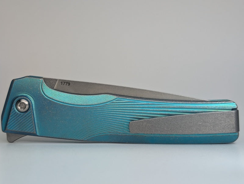 MachineWise Sonora Teal w/ Distress ( S90V | Ti Bolster | Sun Ray Handle ) Integral Buttonlock Folding Knife #1779