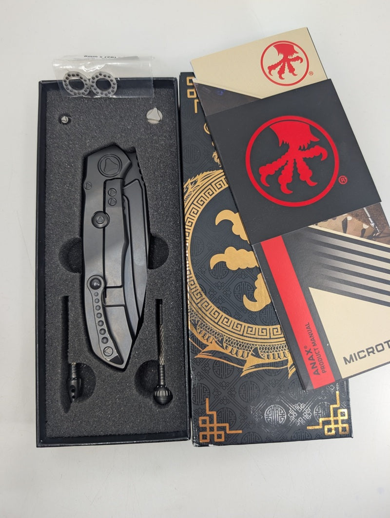 *Consignment* Microtech Anax Single Edge Partial Serrated DLC Titanium Frame Lock Folding Knife