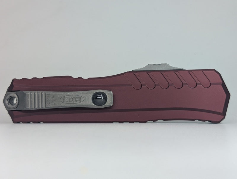 Microtech Cypher II Double Edge Merlot Partial Serrated Out the Front Knife