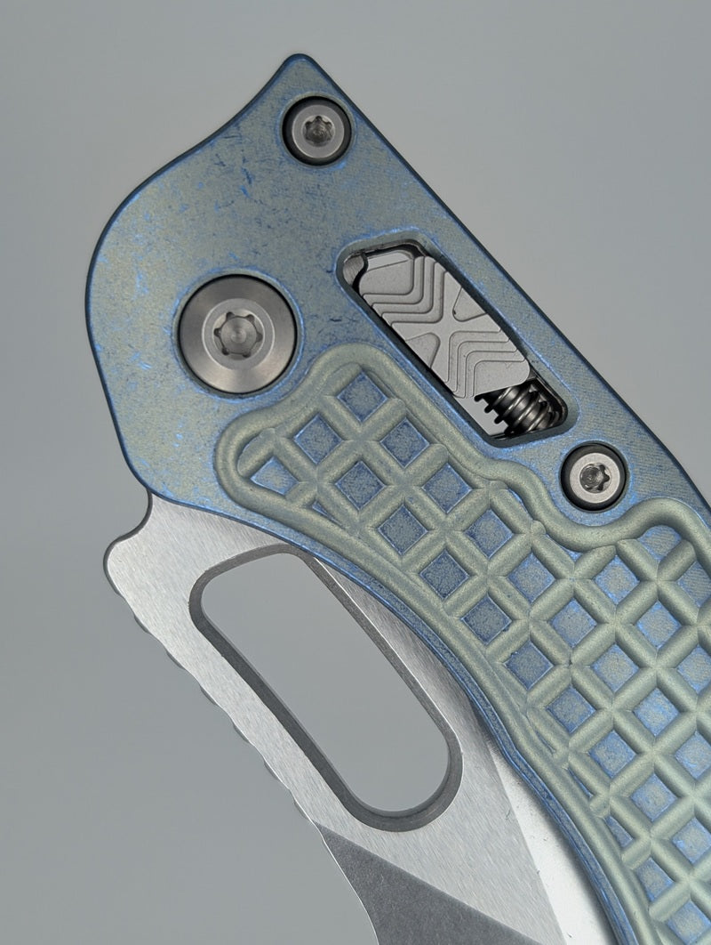 Microtech Stitch RAM-LOK Marfione Select Ice Blue Frag Titanium Double Vapor Blast Folding Knife