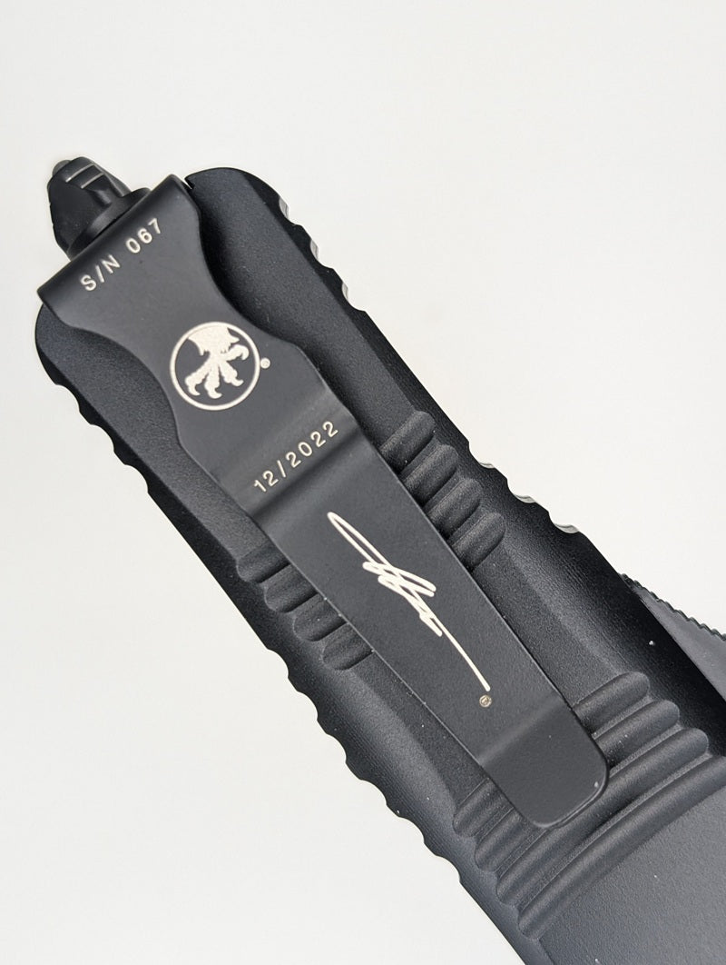 *Consignment* Microtech Troodon Mini D/E Damascus Signature Series Aluminum w/ Ringed Hardware Out the Front Knife
