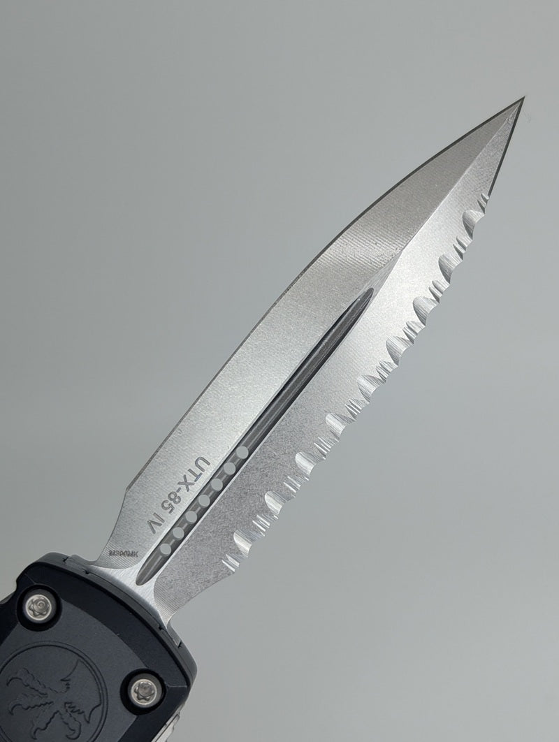 Microtech UTX-85 Gen IV D/E Black Stonewash Full Serrated Out the Front Knife