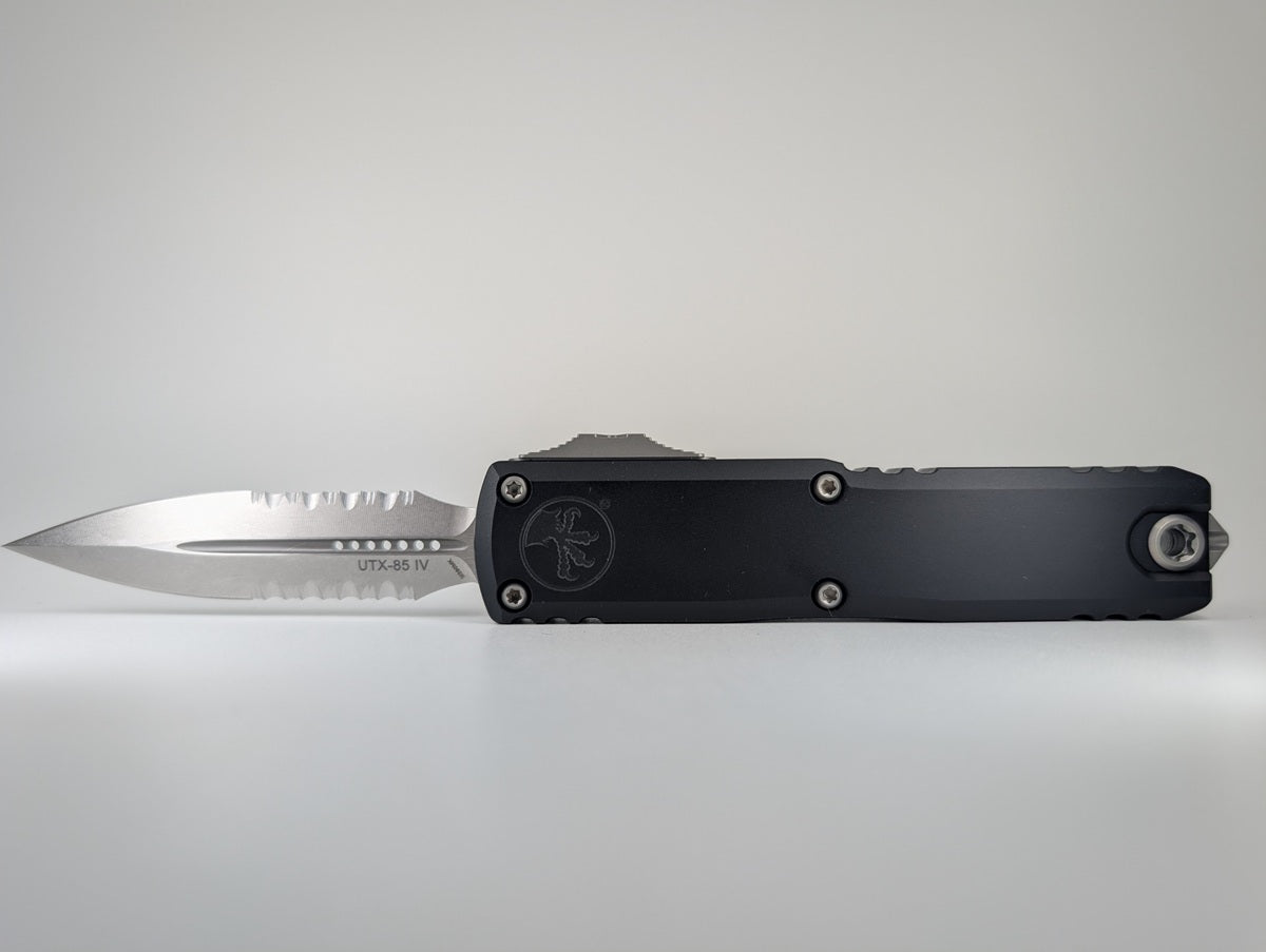 Microtech UTX-85 Gen IV D/E Black Stonewash Partial Serrated Out the Front Knife