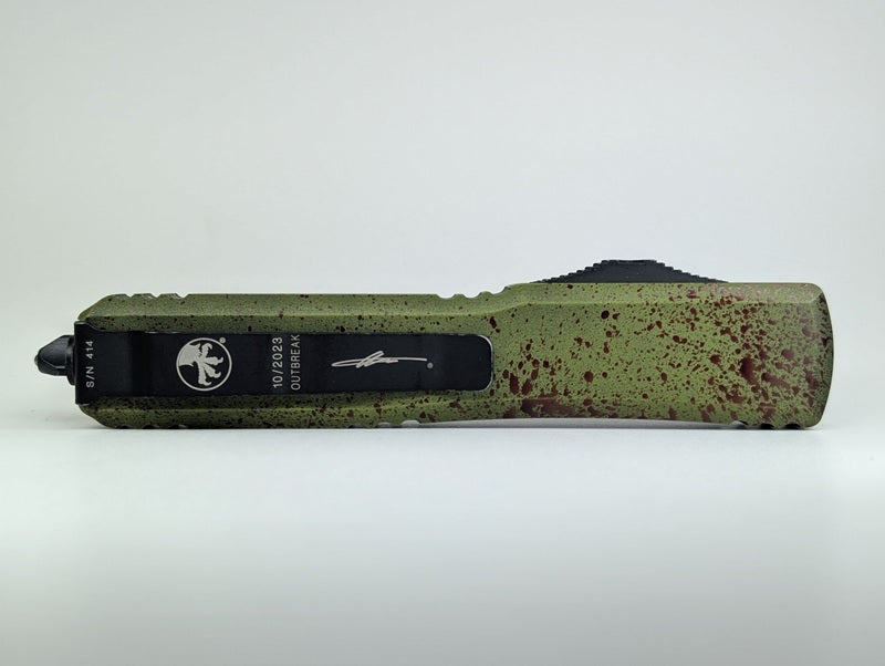 *Consignment* Microtech Ultratech D/E Outbreak Signature Series Deep Engraved Out the Front Knife