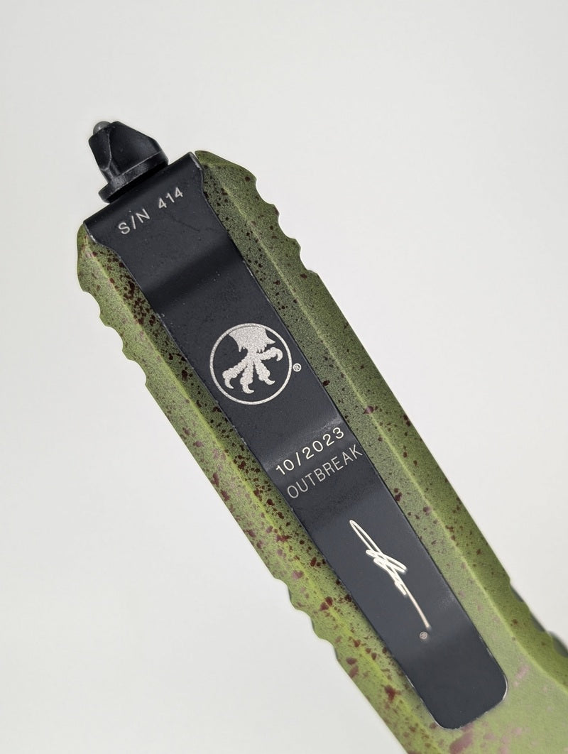 *Consignment* Microtech Ultratech D/E Outbreak Signature Series Deep Engraved Out the Front Knife