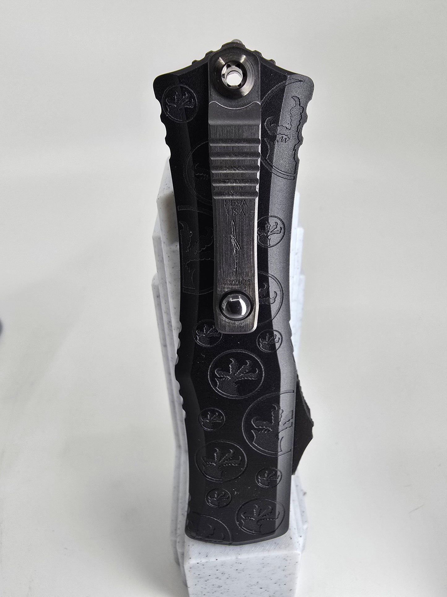 Microtech Mini Hera 2 Marfione Select Baker Ford Coppermai Damascus Purple handle